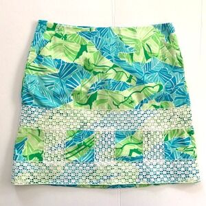 Lilly Pulitzer Alligator Croc Tropical Leaf Skirt Lace sz 0 cotton